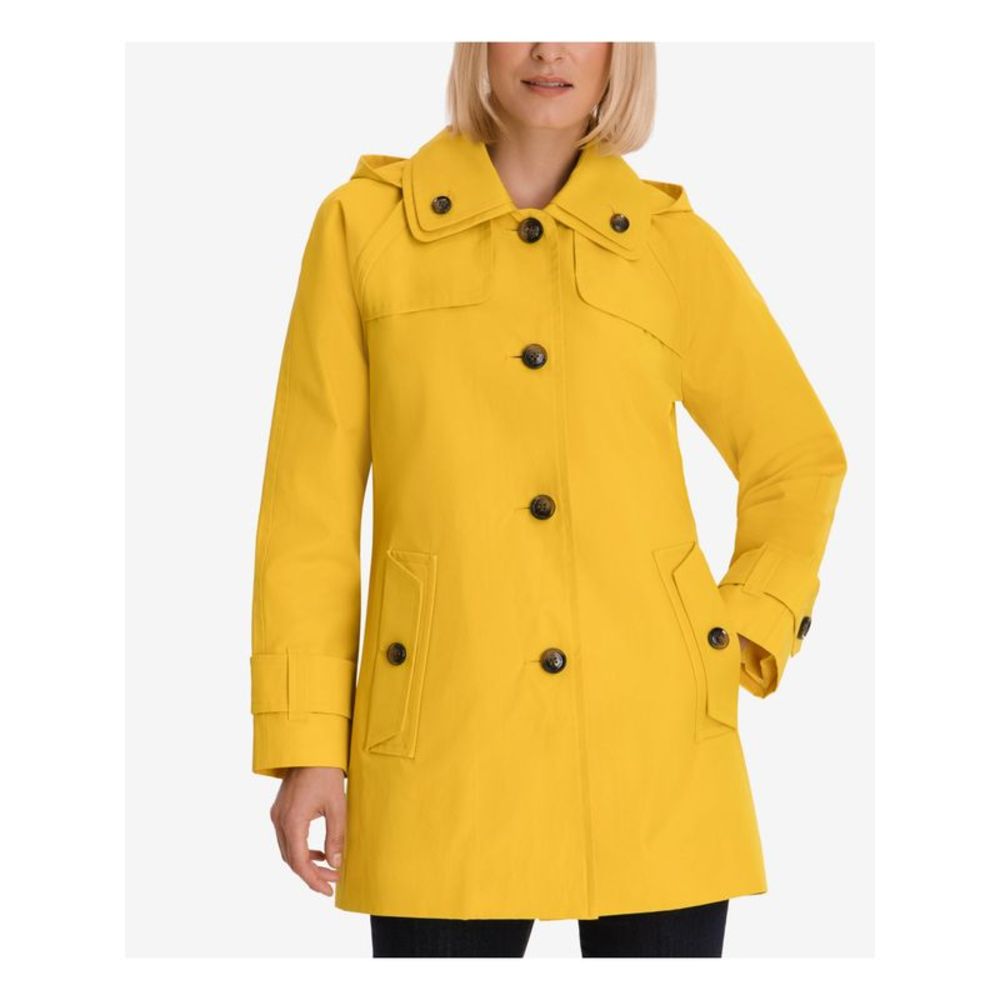 LONDON FOG COLLECTION Womens Yellow Removable Hood Point Collar Line Raincoat M
